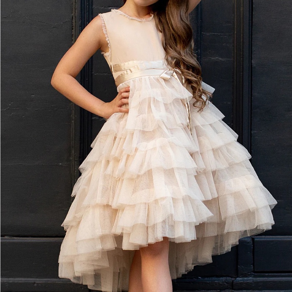 Joyfolie Cream Layered Formal Dress for Kids